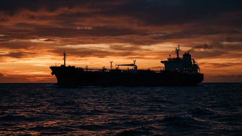 Oil tanker at dusk